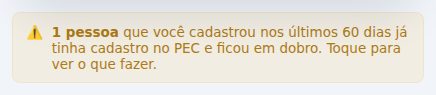 Aviso de cadastro em dobro no Resumo